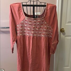 Roaman's Terra cotta Smocked 3/4 Sleeve Blouse
